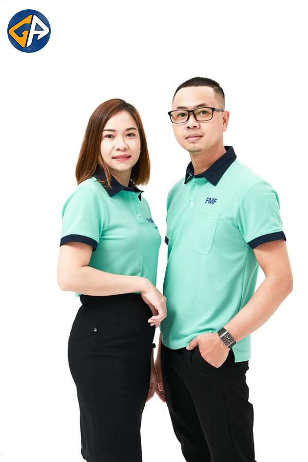 Áo đồng phục áo thun polo màu xanh nhạt phối cổ đậm - Đồng Phục Gia An 2