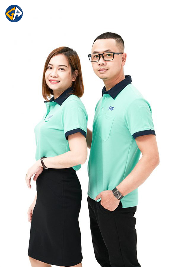 Áo đồng phục áo thun polo màu xanh nhạt phối cổ đậm - Đồng Phục Gia An 4